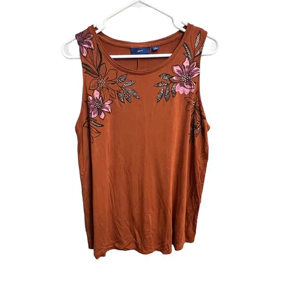 Apt 9. Orange Brown Floral Detail Sleeveless Shirt Size Large - Picture 2 of 10
